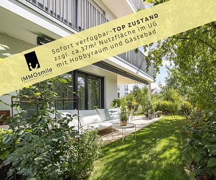 Wohnkomfort mit Hauscharakter: 3-Zi.-Gartenwohnung mit vollwertig ausgebautem Hobbyraum, Wallbox und TG-Stellplätzen