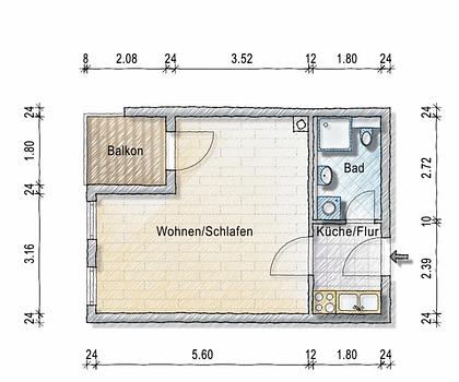 Ein- Zimmer Wohnung mit Balkon und Tiefgaragenstellplatz
