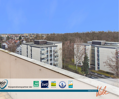 IMMO KUBE! 4 Zi.-ETW mit Weitblick, Süd-& Westbalkon, Aufzug und TG-Stellplatz in Nbg.-Großreuth